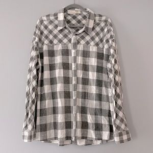 Promesa gray white checkered plaid button down cotton long sleeve shirt medium